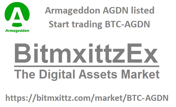 bitmxittz's tweet photo. Armageddon AGDN is listed to BitmxittzEx
Start trading BTC-AGDN now at BitmxittzEx
https://t.co/5oeILRmc0Y https://t.co/uRcoBeFngR