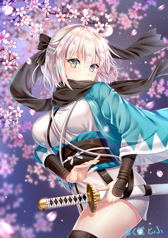 沖田総司 ,桜セイバー 「#みんなの推しキャラの初描き絵と最近の絵を見せて欲しい
同じような構図イラストで」|はくだ　とふのイラスト