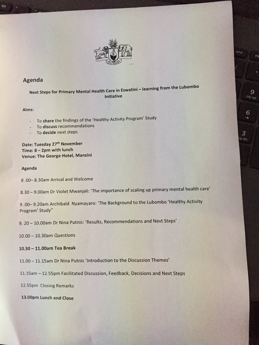 Lubombo_HRU's tweet image. Great agenda at today’s Ministry of Health round table event on mental health - where our chair @ninaputnis and colleagues @archibaldnyamz and Dr Mwanjali are sharing results and recommendations from our @COMDISResearch study