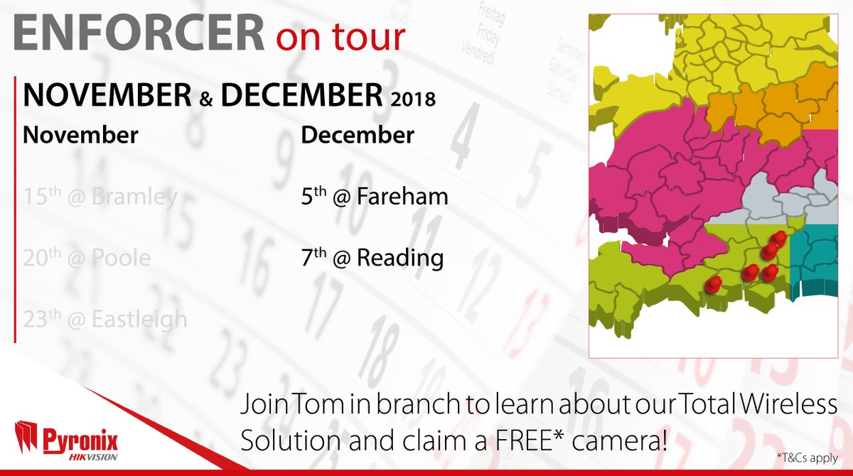 Pyronix's tweet image. Tom's next date is 5th December where he will demonstrate our Total Wireless Solution! Join him to see how this can benefit you and claim a FREE* Wi-Fi camera! Register @ buff.ly/2RBiZQC (T&amp;amp;Cs apply) #event #free #Enforcerontour