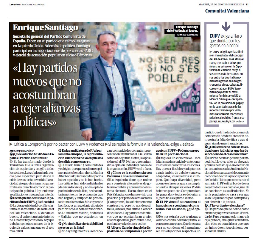 Us deixem l'entrevista que va fer el periòdic @levante_emv al secretari general de @elpce, @ensanro el passat dijous, i que ha eixit en premsa hui
#FemPartit #VuelveElPCE #TornaElPCE