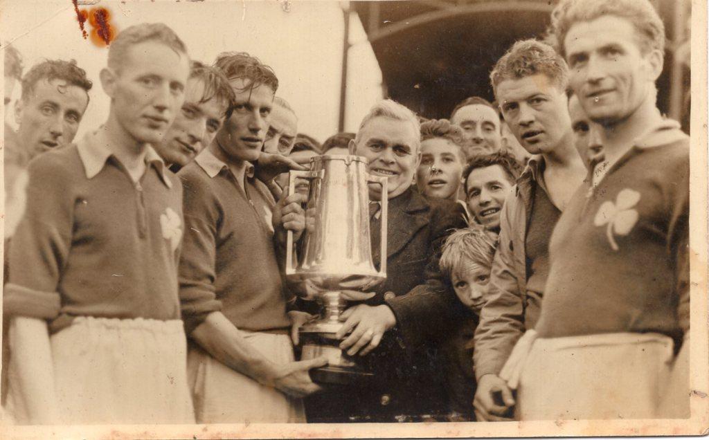 A photo from the archives of Dan Breen presenting the Tipperary Co. Final Cup to Anacarty captain Tommy Ryan in 1943 @TippLib @TipperaryGAA @TipperaryLive #SportingArchives
