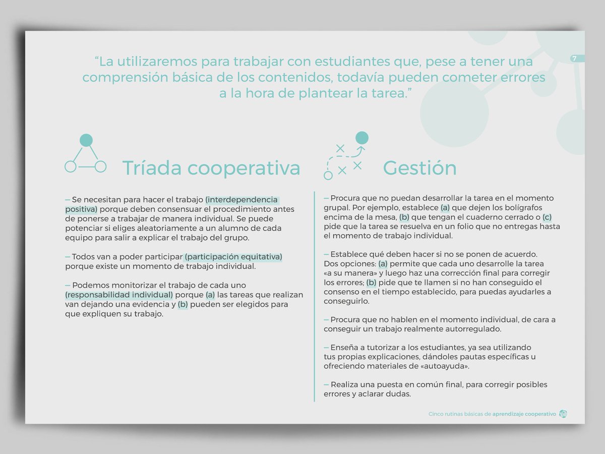 ¿Cuentas con alumnos que no pueden asumir las tareas porque tienen problemas para plantearlas? La rutina de cooperación «Equipos pensantes» puede ofrecerte una solución. #AprendizajeCooperativo 

+ info:  colectivocinetica.es/biblioteca/