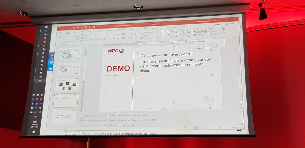 Al #WPC18it la keynote tecnica inizia con un esempio di #AI in cloud: riconoscimento vocale in #Office365. Con Alessandro Appiani, Michele Sensalari, Fabio Franzini, Francesco Diaz, Roberto Freato @OverNetE <a href="/ilsensa7/">Michele Sensalari | MVP Security</a> <a href="/AlexAppiani/">Alessandro Appiani</a> <a href="/franzinifabio/">Fabio Franzini | Microsoft MVP</a>
