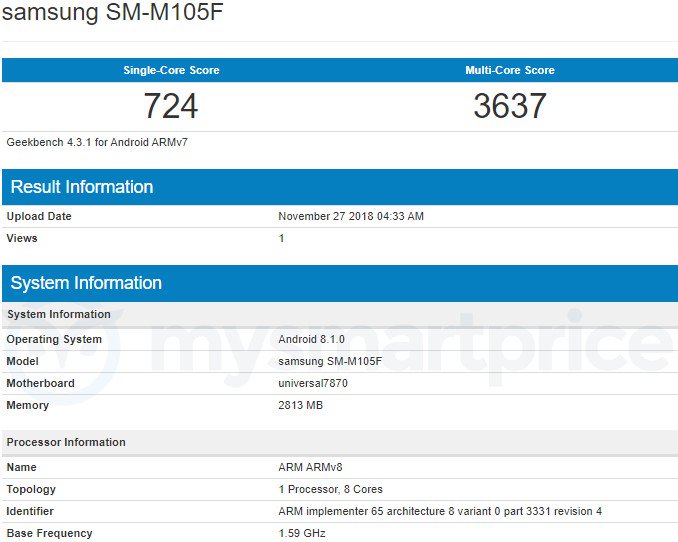 MSP_Leaks's tweet photo. .@Samsung's Upcoming Device Galaxy M10 (SM-M105F) Spotted On #Geekbench #MSPLeaks
https://t.co/JPbe3FbCDn https://t.co/szhkojKznA