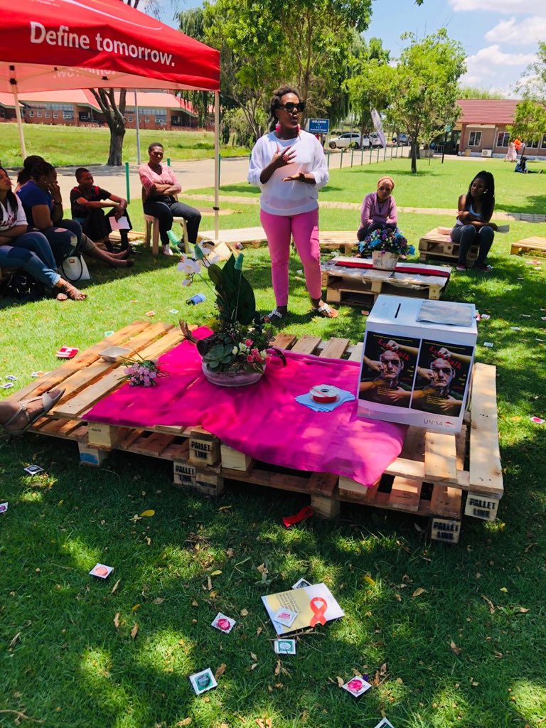 SWHAP_Sweden's tweet photo. #SWHAP SA Coordintor talking to @unisa students about sexual harassment in the workplace as part of work readiness programme #16days #HearMeToo #GBV https://t.co/KWICtLlzpn