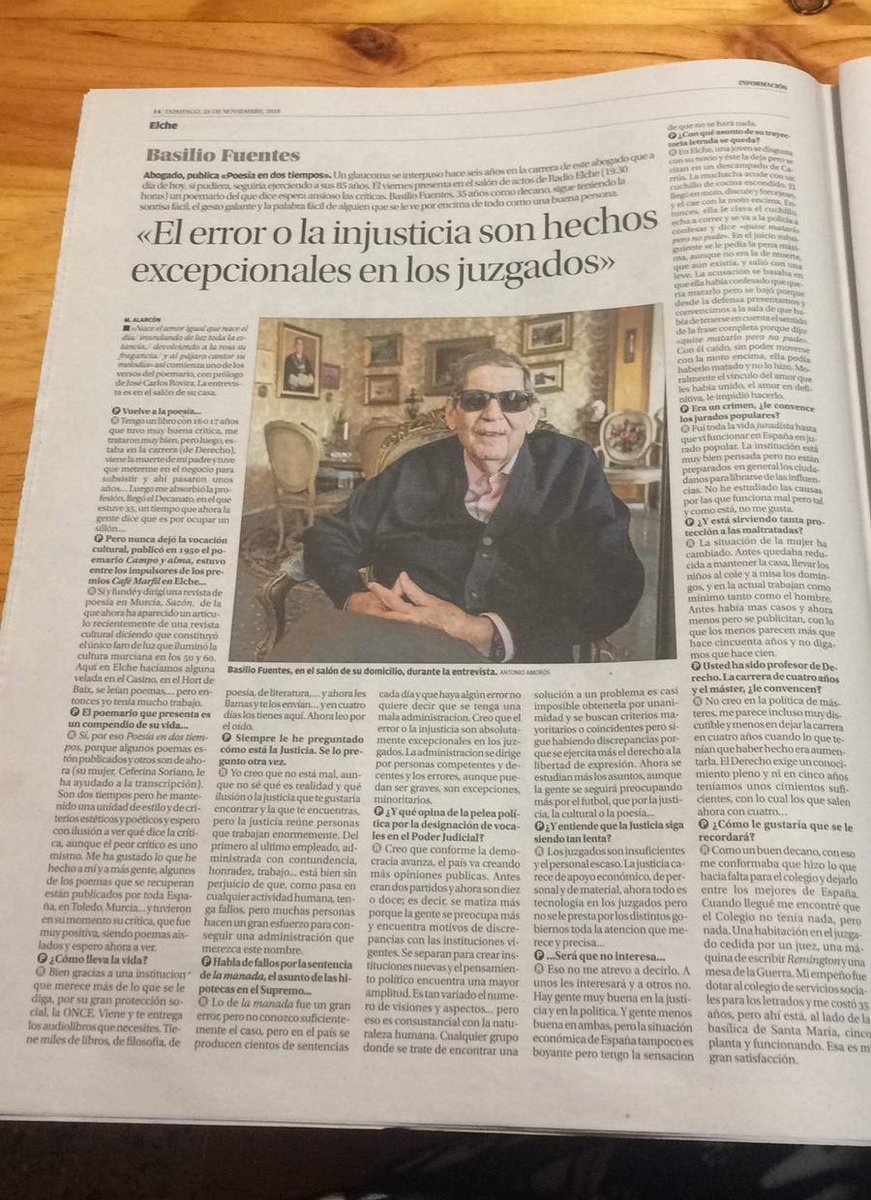 Olga_Fuentes's tweet photo. Entrevista a Basilio Fuentes (mi padre😊) abogado y ex decano @ICAElche, con motivo de la presentación de su segundo libro "poesía en dos tiempos". Poesía y Derecho a partes iguales...¡Qué grande!

Y la presentación del libro: viernes 30/11/2018. Salón de actos Radio Elche https://t.co/2rCo0rtuHP