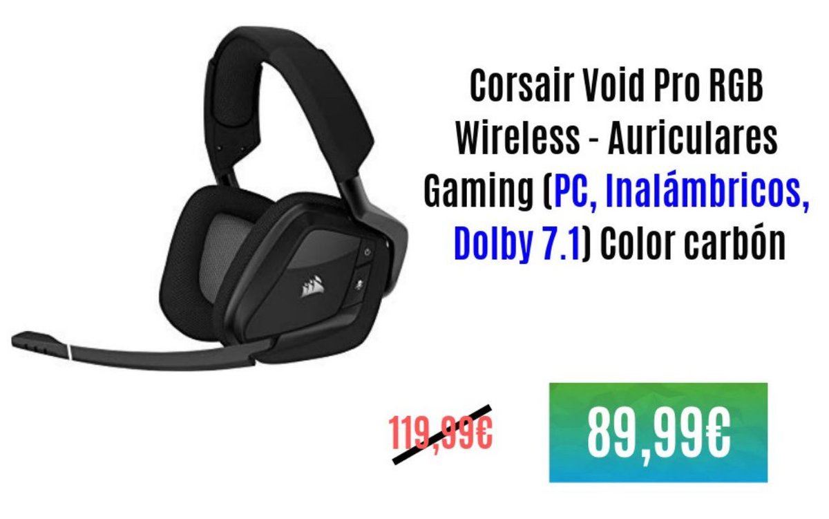CholloPrecio's tweet photo. Corsair Void Pro RGB Wireless - Auriculares Gaming (PC, Inalámbricos, Dolby 7.1) Color carbón

Por solo: 89,99€ (PVP: 119,99€) 

👉🏼 Enlace del chollo: https://t.co/SJaVQ5J5AO

#chollo #oferta #gaming https://t.co/aafUNO4ZuE