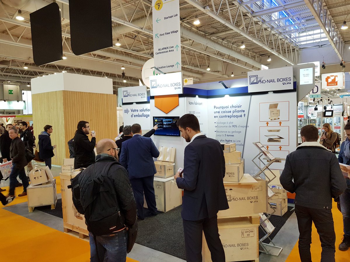 AntoineMahin's tweet photo. Bien arrivé au salon @ALL4PACK de Paris ! Venez découvrir la gamme de caisses pliantes en contreplaqué de NO-NAIL BOXES jusqu'au 29 novembre sur le stand D028 dans le hall 7 ! 😉 #Packaging #emballage #woodenboxes #ALL4PACK #manutention #logistics https://t.co/44hghKhZE0