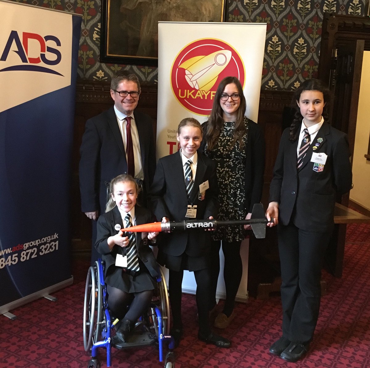 KevinBrennanMP's tweet photo. Good to meet Rocket girls Jessica Emma and Philippa from ⁦@AbbeyfieldEDU⁩ with ⁦@EmmaYhnell⁩ from ⁦@royalsociety⁩ pairing scheme - I will be encouraging Cardiff West Schools to enter UK Youth Rocketry challenge https://t.co/bF92STePOR