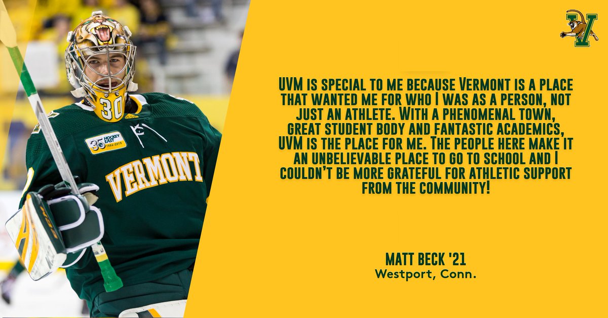 Support Catamounts like <a href="/UVMmhockey/">UVM Men's Hockey</a>’s Matt Beck by making a gift today at go.uvm.edu/givevc in honor of Giving Tuesday!
#ThisIsVermont