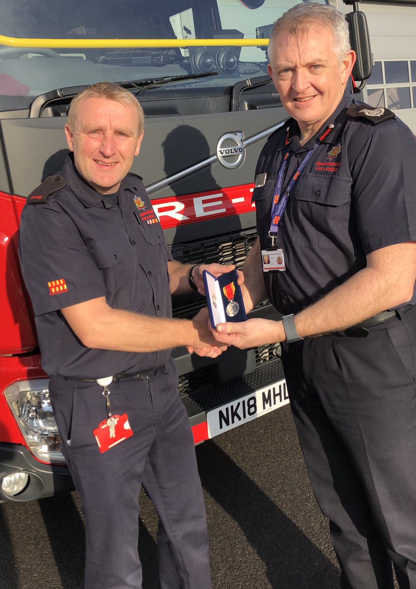 NLandFRS_PO's tweet photo. Love being able to congratulate staff on their service and dedication to #NorthumberlandFRS @N_landCouncil and our communities. My pleasure to present #LSGCM to Ffs Keith Cowell and Robbie Stewart #PegswoodRed #ThankYou #WellDone #MakingNorthumberlandSafer #ItsFlownPast https://t.co/qe5AryMQ1p