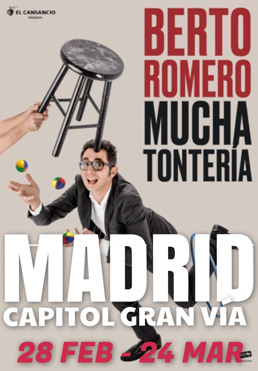Berto_Romero's tweet photo. Me alegra mucho anunciaros que actuaré en MADRID en el CAPITOL GRAN VÍA del 28 de febrero al 24 de marzo de 2019.

ENTRADAS: https://t.co/U0N6csMudV https://t.co/vCunbkOFU1