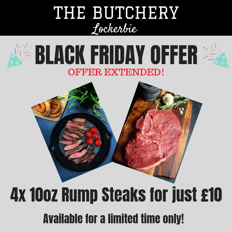 ⚫ BLACK FRIDAY OFFER EXTENDED!! ⚫
💥💥 Get 4x 10oz Rump Steaks for £10!! 💥💥
Go on skip the supermarket deals and get down to your local butcher for a fantastic deal on a fantastic local product! Available until Friday 30th November! While stocks last! #blackfriday #deals