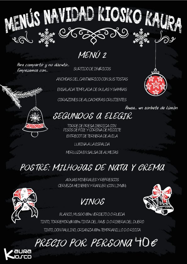 KauraKiosko's tweet photo. El segundo menú de navidad de @KauraKiosko
¡¡Para chuparse los dedos!! 😋🌲
Estad atentos y no os perdáis los que están por llegar 😉
.
.
.
#kaurakiosco #menu #menudenavidad #navidad #carne #pesado #vinos #fiestas #yummy #comerenalcorcon #comerenmadrid
#madrid #alcorcon https://t.co/CyFSSFSOhT