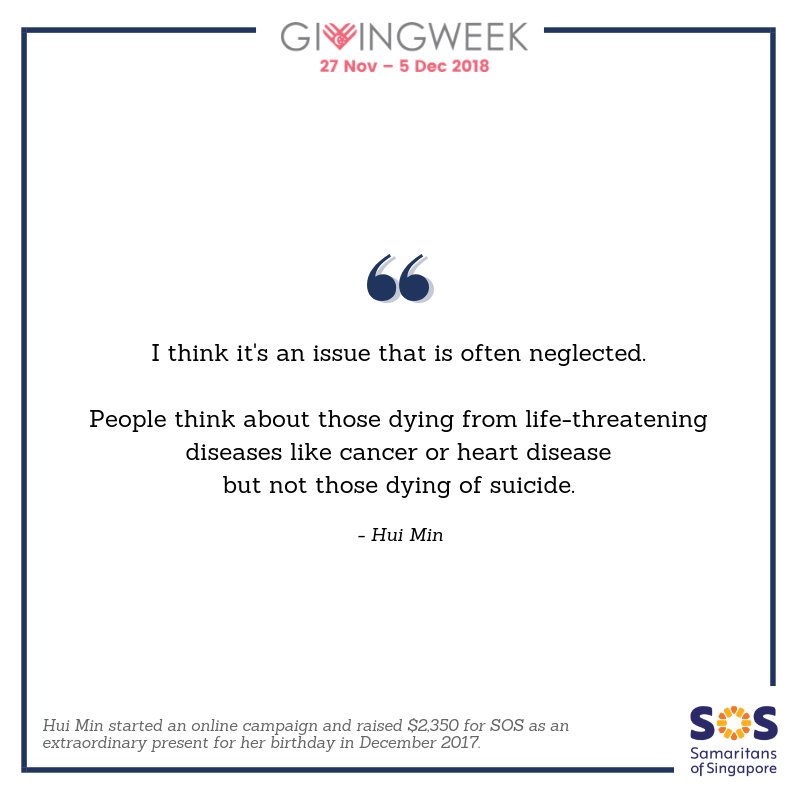 samaritansofsg's tweet photo. Recognising that not everyone's fortunate to have a trusted someone to share their troubles, SOS may be the only place where they can temporally put down the walls they’ve built.
In conjunction with #GivingWeekSG, read about ordinary individuals and what inspired them to give. https://t.co/n7h68fHOmM