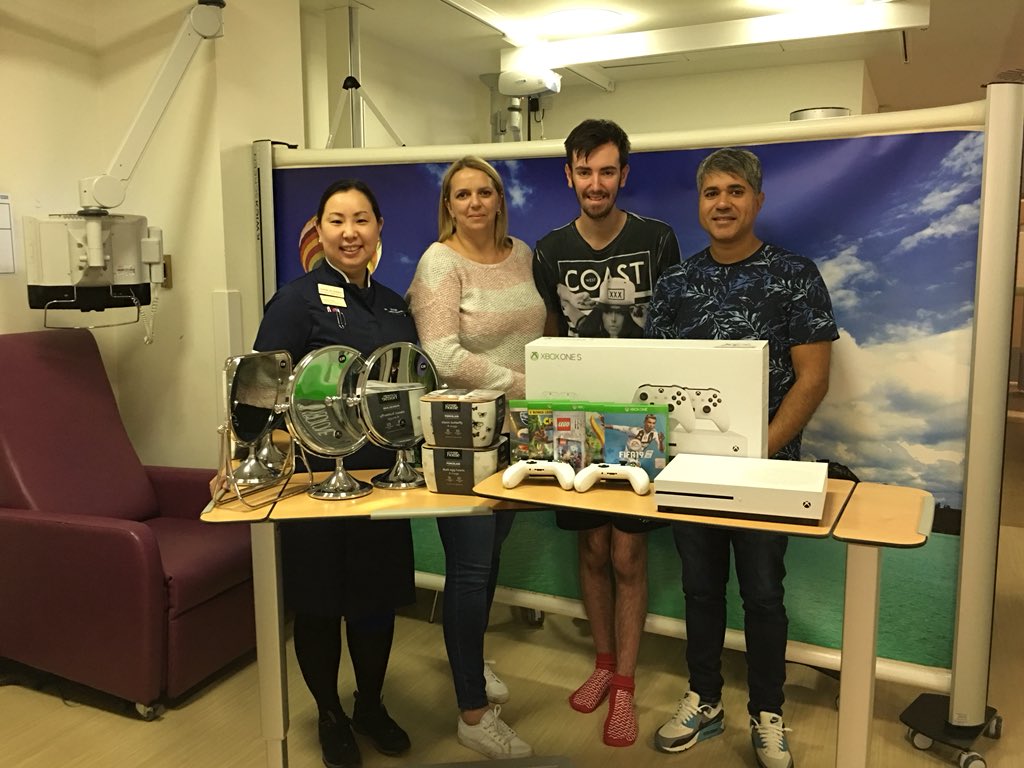 mayumi_rossi's tweet photo. BIG THANK YOU Jamie and his Family for a lots of donations include brand new XBOX ONES with many game soft as well!! Team NMCCC and our patients are so happyโค๏ธ Itโs so lovely Christmas presents๐๐๐๐ #NMCCC @MikeHanna18 @AlreeMarsh @HoggJulie @lindaflynn51 @FloPanelCoates https://t.co/eGyELBn987