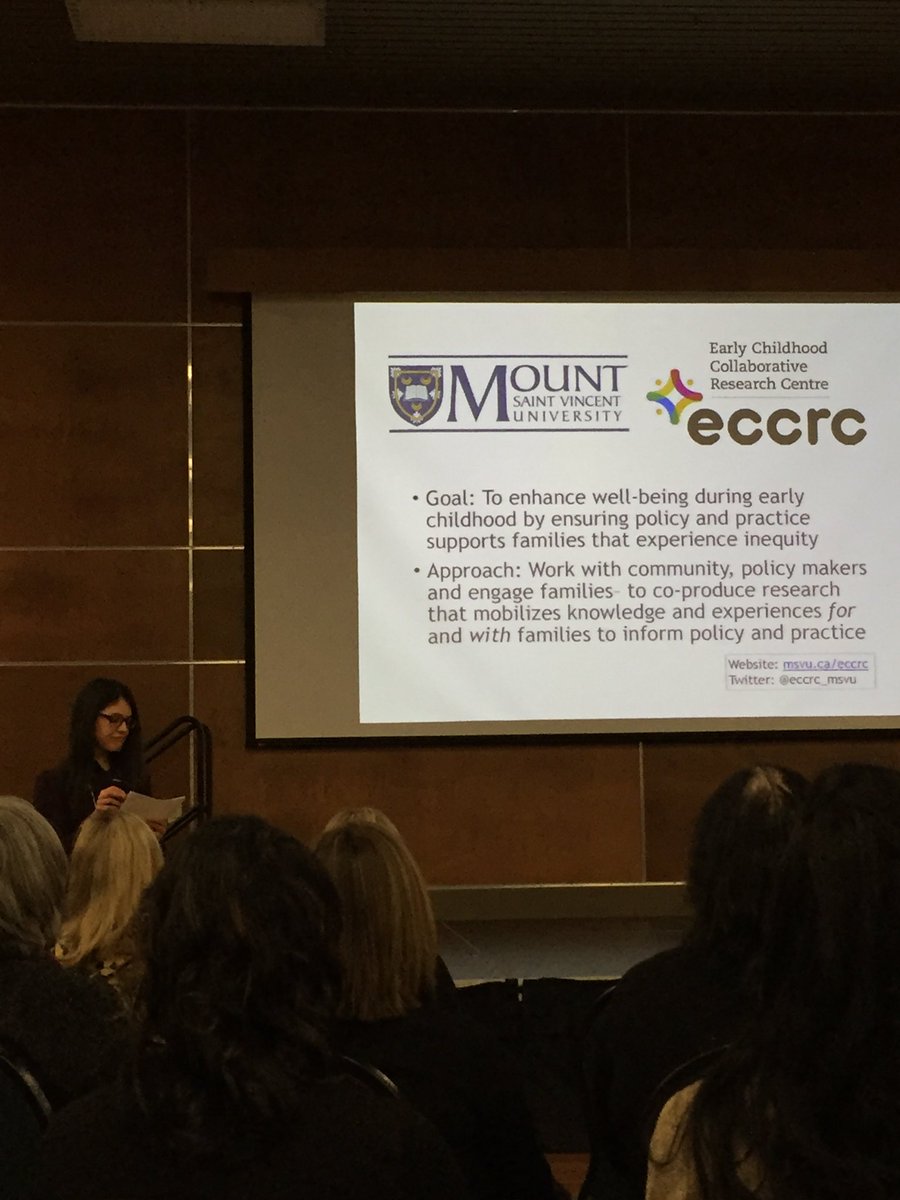 JewellSMitchell's tweet photo. .@jlmcisaac introduces the @eccrc_msvu and its equity-seeking foundation focussed on the goal of fostering child well being. #mobilizingconnections #nscece https://t.co/MEgSCBthUw