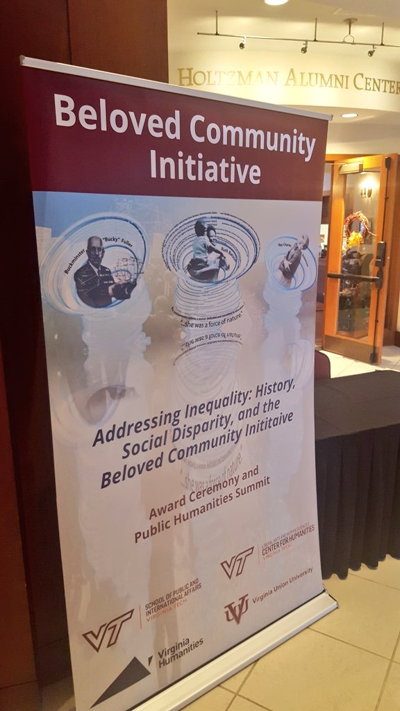 RalphPHall's tweet photo. The banner is up for today's Beloved Community Initiative Humanities Summit, 1:30 to 5:00pm. Live streaming information can be found here https://t.co/NnvghQMrLF @humanities_tech @VTSPIADirector @VTCAUS @BCI_VT_VUU @STVUDeanWalker @VTMURP @VT_EPP_SSC_PUA @VT_PGGSA https://t.co/ThOGx4SEXG