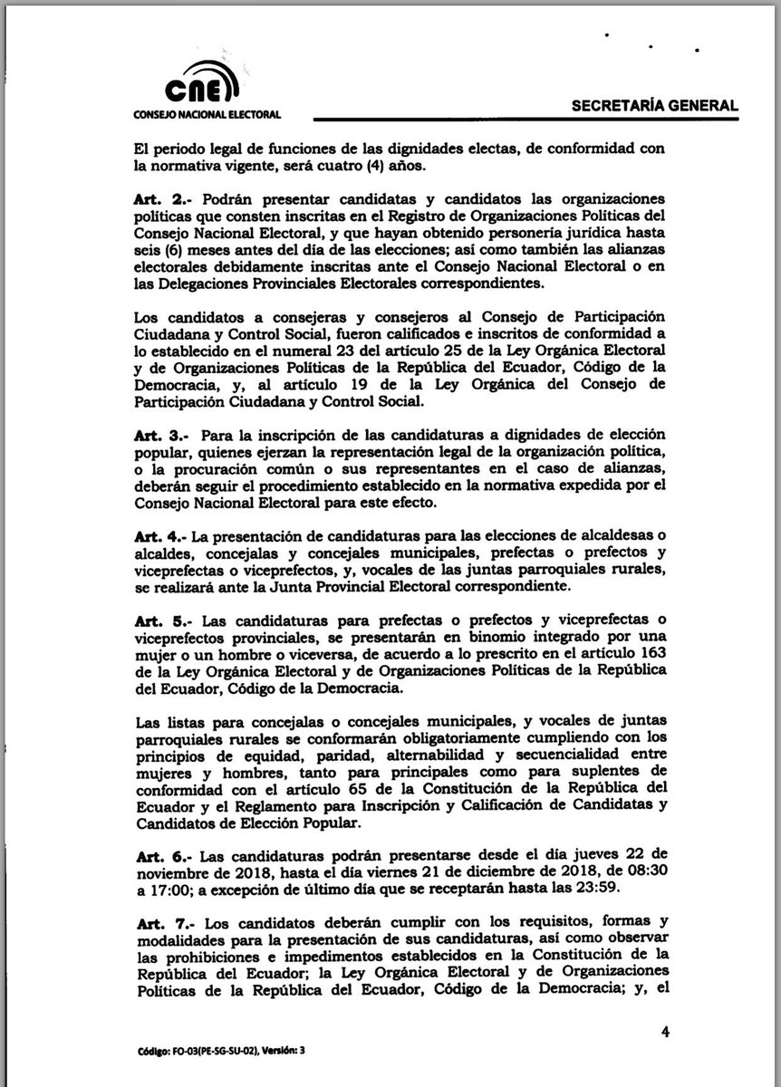 dagonzalezp's tweet photo. Hay que precisar que la convocatoria a elecciones no puede cambiar o modificar la Ley, la inscripción de candidaturas en su último día es hasta las 18:00, más no hasta las 23:59 ( Art 99 Código de la Democracia) https://t.co/QwulkBn3vB https://t.co/tLrqkQWGnM