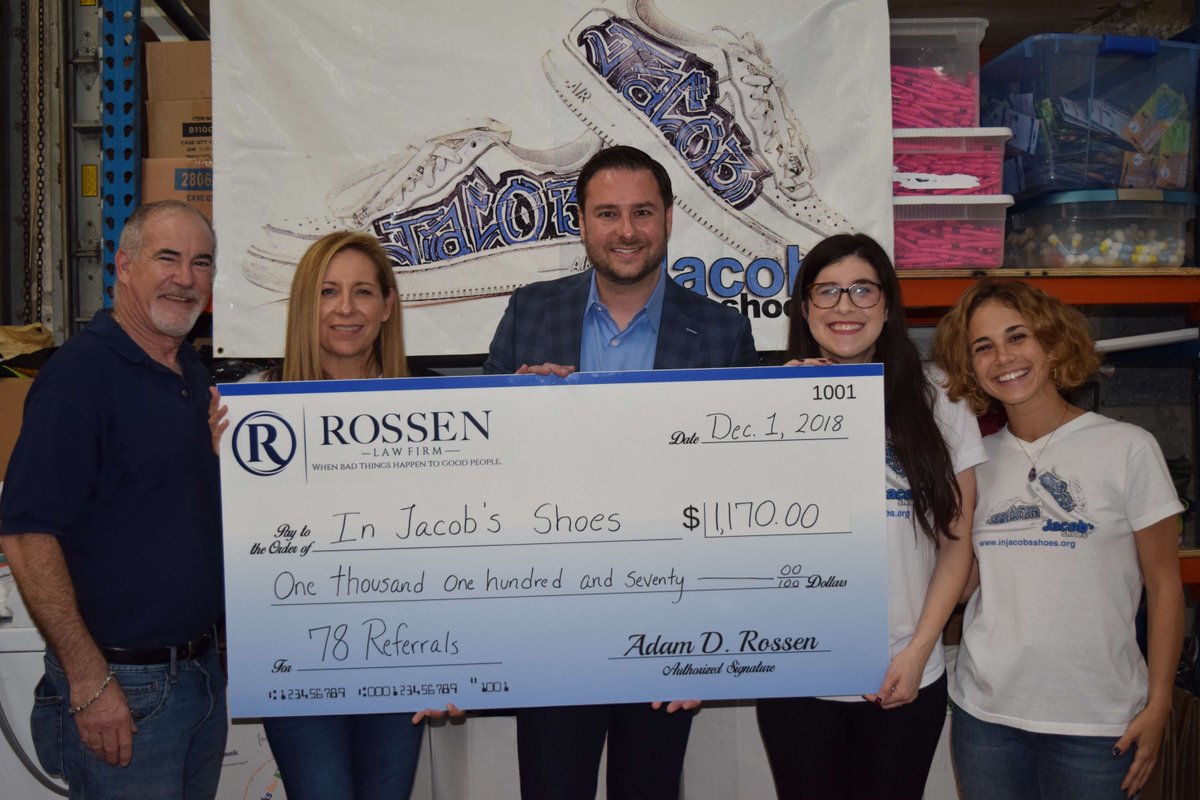 FL_DUI_Defense's tweet photo. One year ago today we partnered with @InJacobsShoes and promised to donate one pair of shoes for a child in need for every referral we got. This past year we got 78, and so today we donated $1,170 to this incredible organization. #GivingTuesday #GiveBack #RossenLawFirm https://t.co/uJm5znVpeg