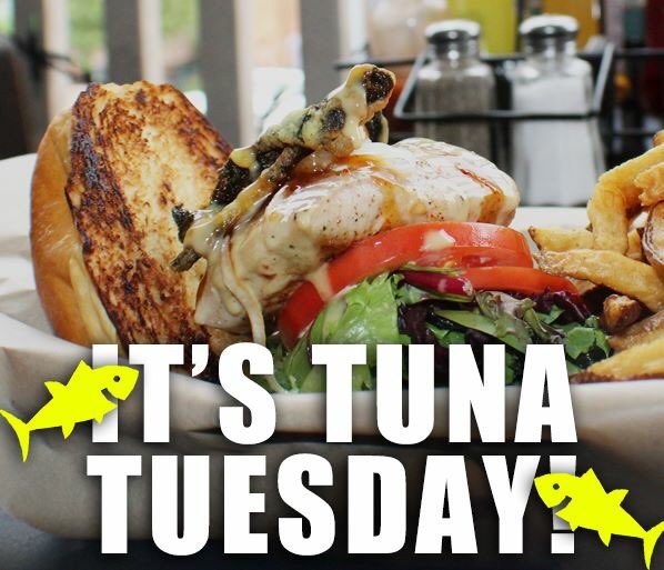 borderburgerbar's tweet photo. It's Tuna Tuesday in El Paso....Ahi Tuna Burger for only $6.95 with fries from 11-2pm!🍴❤️😀😍💯🍺🍻🍔😎🤗#borderburgerbar #elpaso #elpasotx #texas #foodporn #foodie #burgers #beer #tuna #tunatuesday #tuesday https://t.co/FpGtgkW8oW