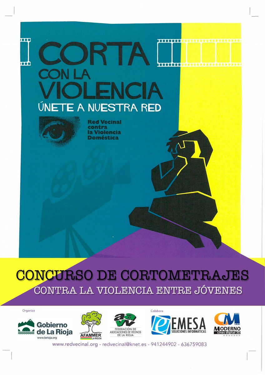 lariojaorg's tweet photo. 📽 La @redvecinalrioja ha convocado el #Concurso de #Cortometrajes contra la #ViolenciadeGénero https://t.co/zDmvl0GEA9 | Pueden participar alumnos de toda España de 1º,2º,3º y 4º de la ESO @EmesaTic @Cinesmoderno @FEDVECINOSRIOJA https://t.co/Tvkt50hcY7