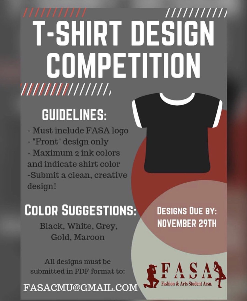 FASACMU's tweet image. ATTENTION CREATIVES OF CMU‼️ We need help decorating our official member t-shirts! Designs must include the FASA logo &amp;amp; have a max of 2 ink colors. If you think you have what it takes to design a shirt submit your illustration by or before November 29th to FASACMU@gmail.com! 👕
