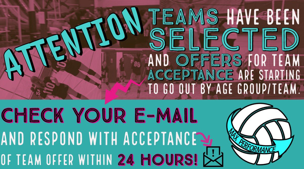 _maxperformance's tweet photo. 🛑🚨ATTENTION🚨🛑
CHECK YOUR EMAILS 📧 ‼️
👉TEAMS HAVE BEEN SELECTED AND OFFERS FOR TEAM ACCEPTANCE ARE STARTING TO GO OUT BY AGE GROUP/TEAM. YOU HAVE 24 HOURS TO ACCEPT OR DECLINE YOUR OFFER! ⏱
#MPVC #Volleyball #Athlete #SouthcoastVB https://t.co/xGbMFIbUbk