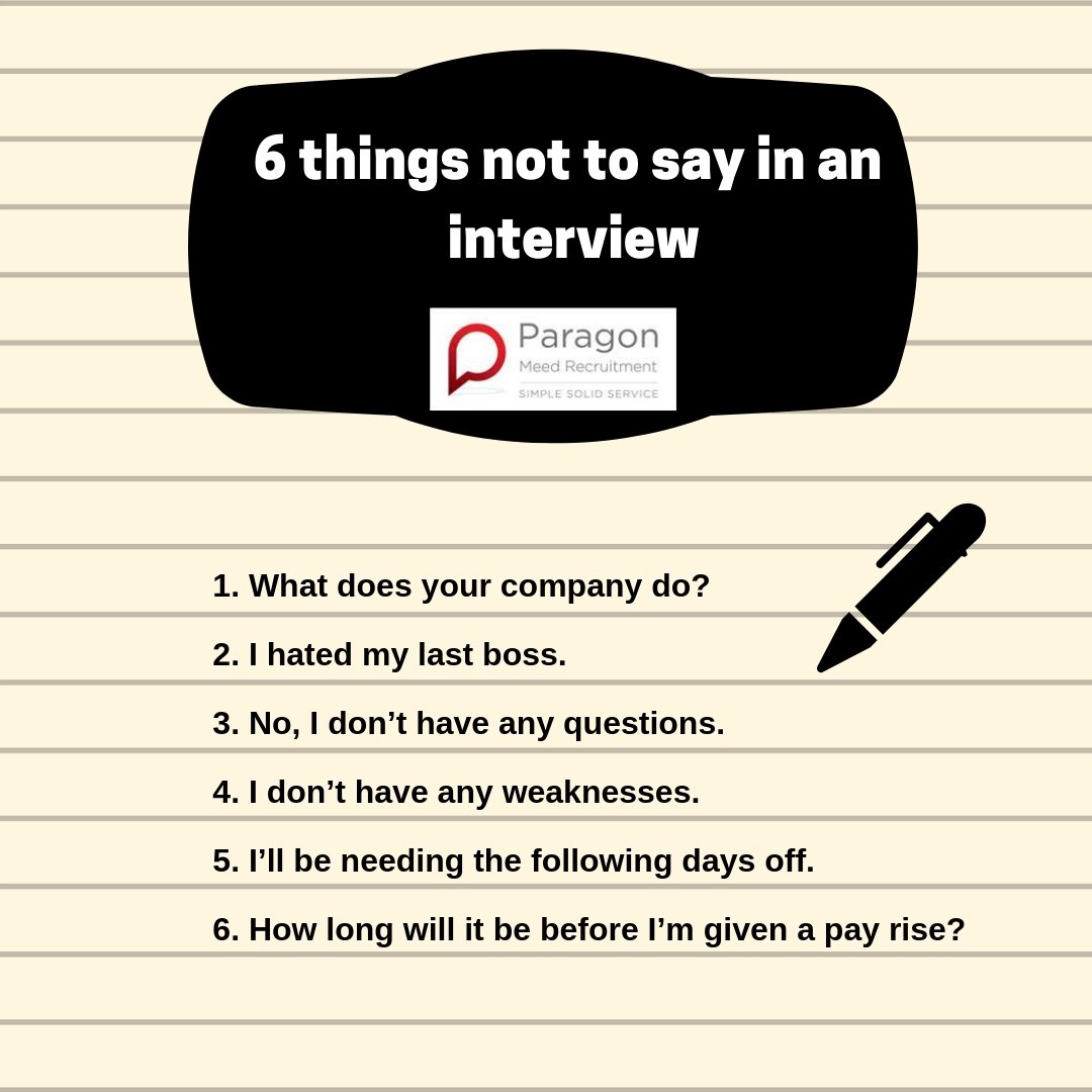 MeedParagon's tweet photo. A few things to make a note of for your next interview!🖊️

#InterviewTips #TuesdayThoughts #TuesdayMotivation  #DontsayIt https://t.co/jBFZVlewUR