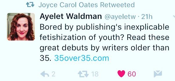 35over35's tweet photo. Once, @ayeletw tweeted out our list, and then @JoyceCarolOates retweeted it, and it felt like we had arrived. Are you ready for #35over35 2018? Coming December 3! https://t.co/wcUSUDJY9g