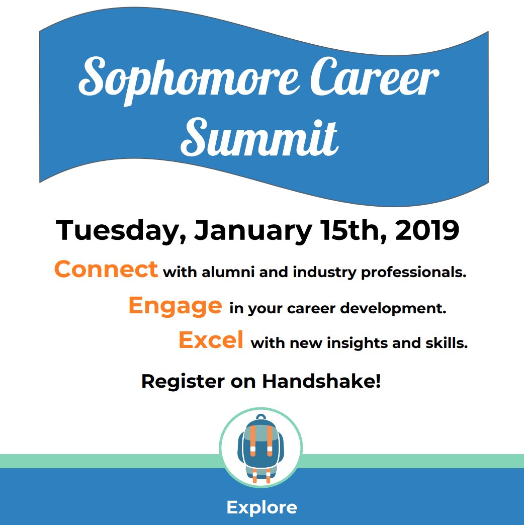Attention Sophomores: The Sophomore Career Summit is coming up! Register on Handshake: app.joinhandshake.com/events/238147?…