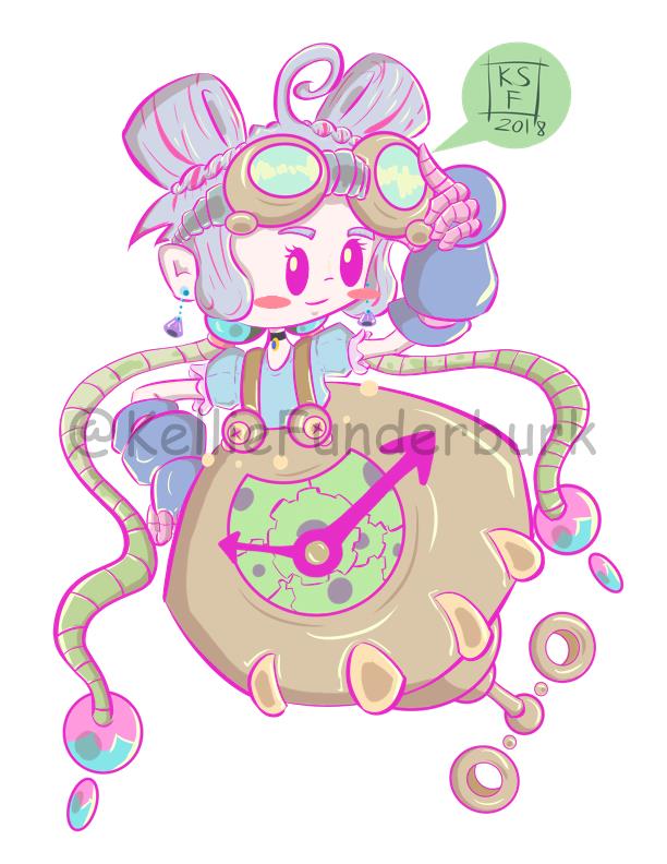 GreenGirlMecha's tweet photo. Meet Tik Tok the clock bot. She not only loves to build things, but she also likes to take things apart. #characterdesign #colorful #conceptart #clockgears #clockrobot #googles #autodesksketchbook #artbyme #kelliefunderburk https://t.co/7zQS7aldqD