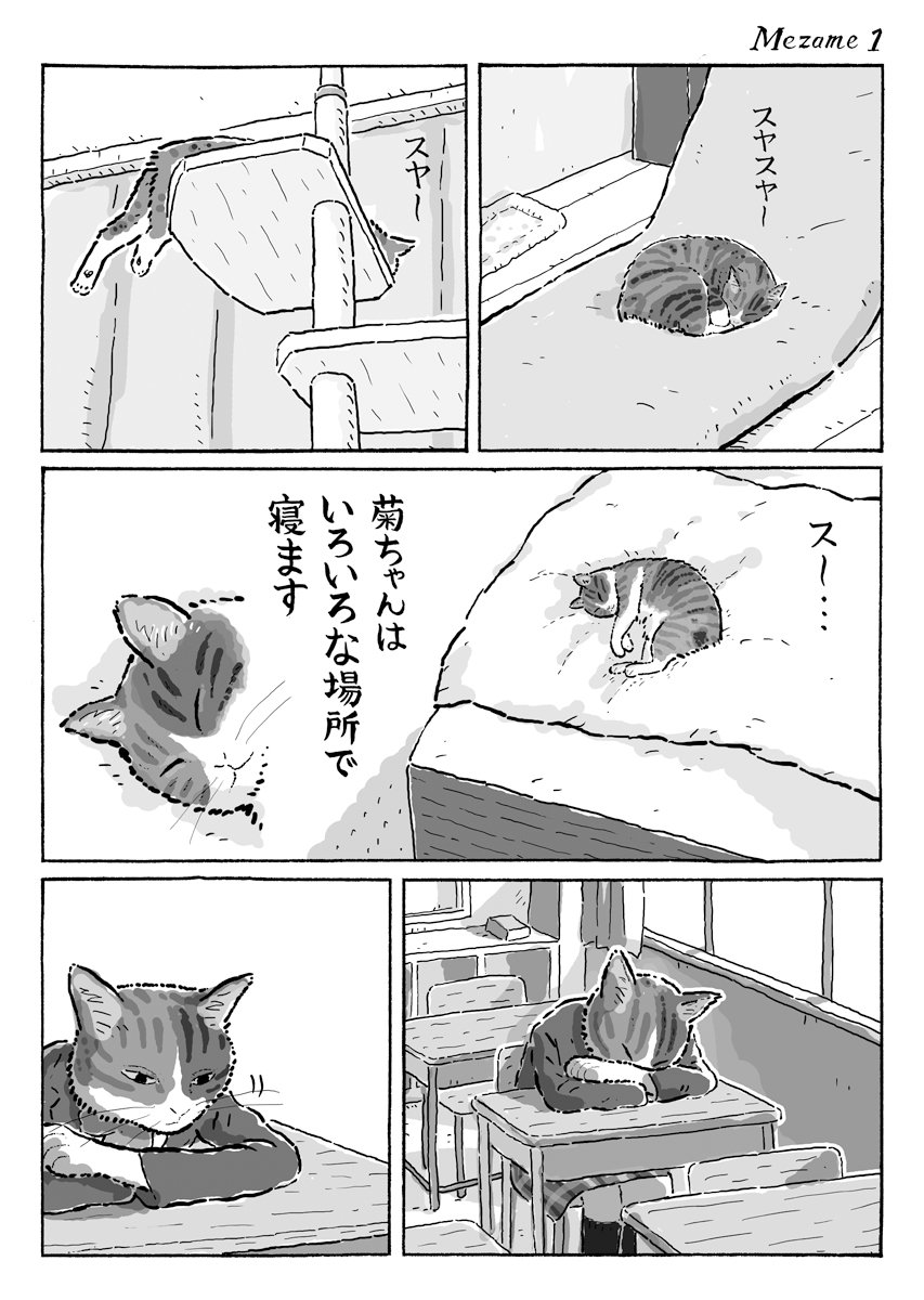 2ページ猫漫画「どこでお目覚め」 