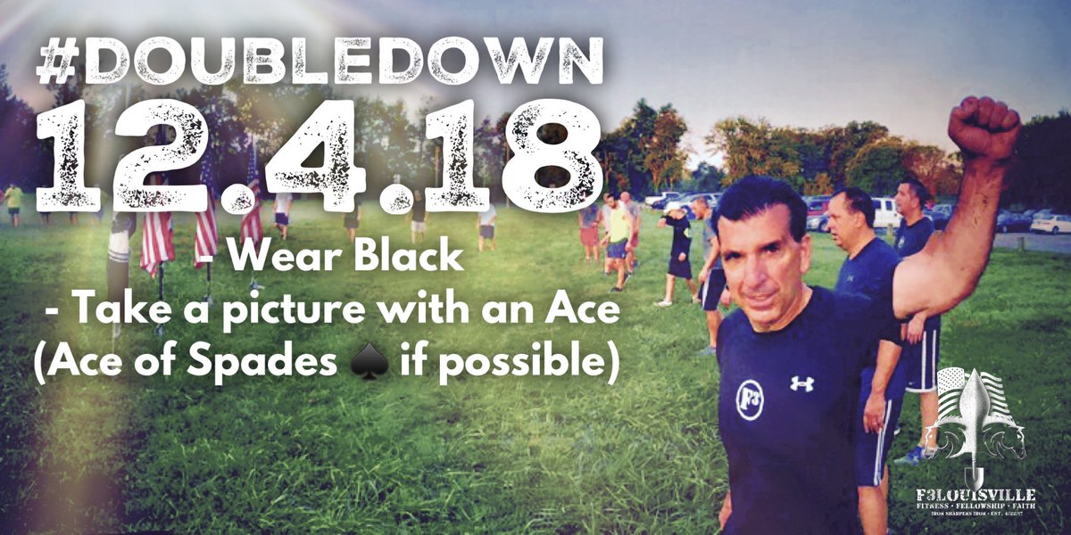 On 6.1.17 <a href="/jimmCI/">Jim</a> HL <a href="/LeonardiMark/">Mark Leonardi</a> who was named “Double Down”. 265+ posts later there’s no question Double Down is a pillar of <a href="/F3Louisville/">F3 Louisville</a>. On 12.4 our brother is having surgery to remove a benign mass followed by radiation. <a href="/F3Nation/">F3</a> please show support on 12.4. #DoubleDown