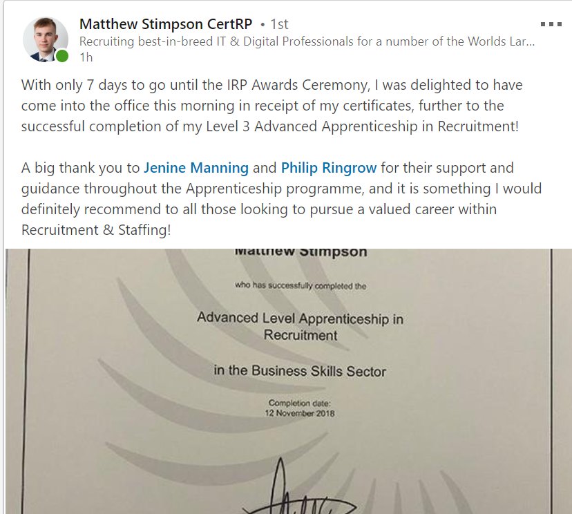 infojlt's tweet image. Some great feedback from JLT Apprentice Matt, who is nominated for &quot;IRP Apprentice of the Year&quot; ☺️👍🎉💻  #career #apprentice #business #training #apprenticelife #progression #job #hertfordshire #buckinghamshire #nomination #winner #awards
