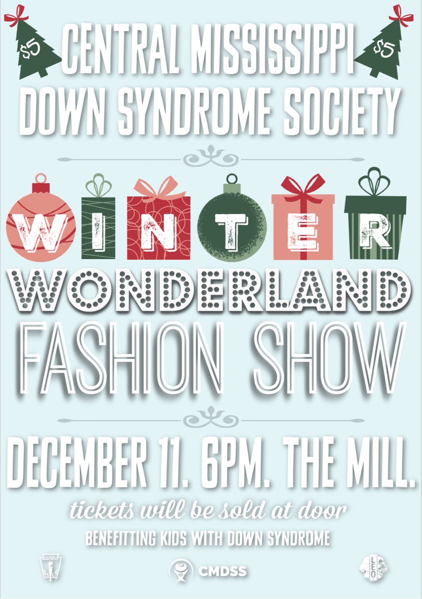 i have partnered with the central ms down syndrome society to put on a fashion show! be at the mill at 5:30pm on 12/11 for free insomnia cookies &amp; bulldog burger giftcard giveaways! students from SHS &amp; AMS will be modeling clothes from libby story, la green, &amp; deep south pout!