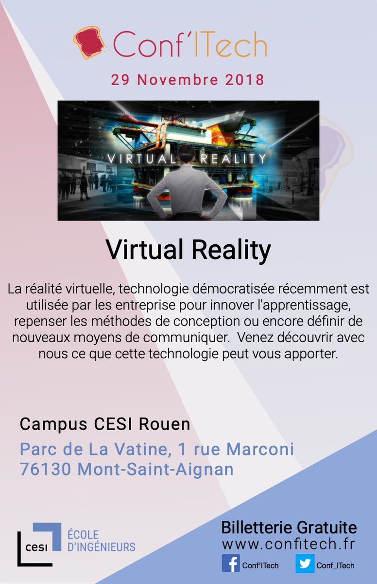 Conf_ITech's tweet photo. Après les "Serious Game", c'est la conférence "Virtual Reality" qui se déroulera dès 10h, présenté par Yvan Denais, Jordan His et Marc Lacomblez ! 

#Confitech #VR #cesi @Cesi_Rouen https://t.co/TBgzJyBjjb