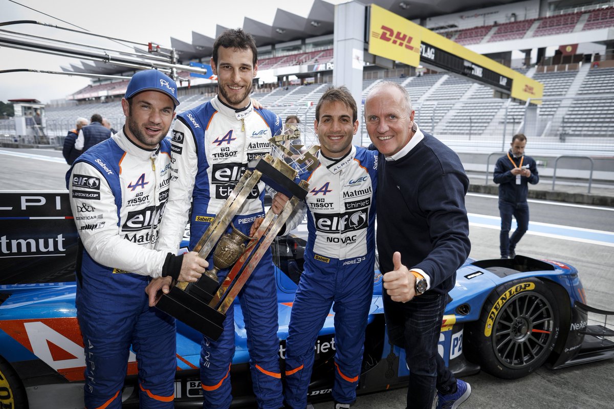 renaultgroup's tweet photo. #24HoursofLeMans | So great to see @Nico_Lapierre, @NegraoAndre and @pierrethiriet holding the trophy of @24heuresdumans! Congrats to Philippe Sinault &amp; the @SignatechAlpine #Matmut team! 🏎️🏆🏆🏆 https://t.co/6mMG99waM0