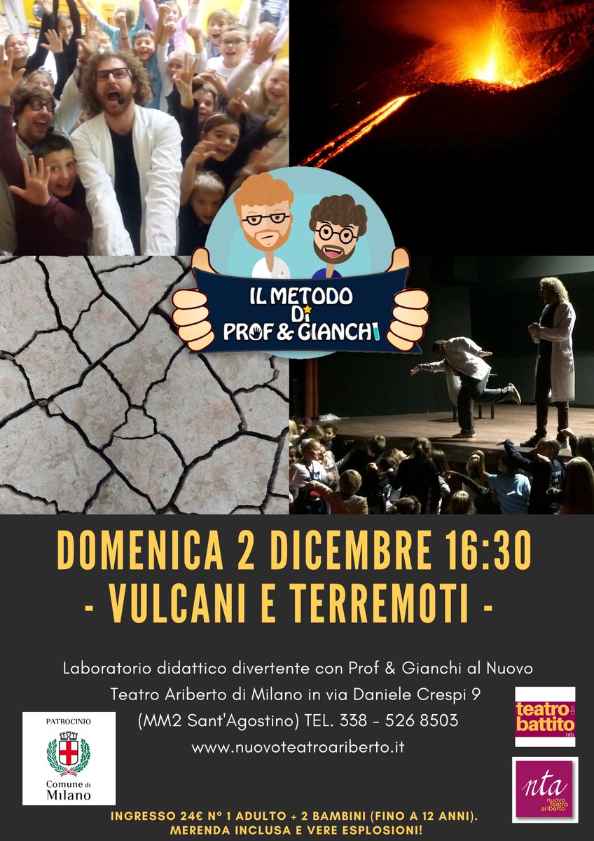 NTAriberto's tweet photo. Vulcani e Terremoti Il 2 dicembre al Nuovo Teatro Ariberto.: Laboratorio divertente bambini dai 3 ai 12 anni. #teatrobambini #vulcani #terremoti https://t.co/6qktILzODx