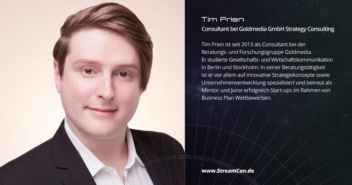 Stream_Con's tweet image. Wir begrüßen Tim Prien. Er ist seit 2013 Consultant bei @GOLDMEDIA und betreut Start-ups im Rahmen von Business Plan Wettbewerben. Auf der #StreamCon bringt Tim euch das Influencer Marketing in Deutschland, Österreich und Schweiz näher.