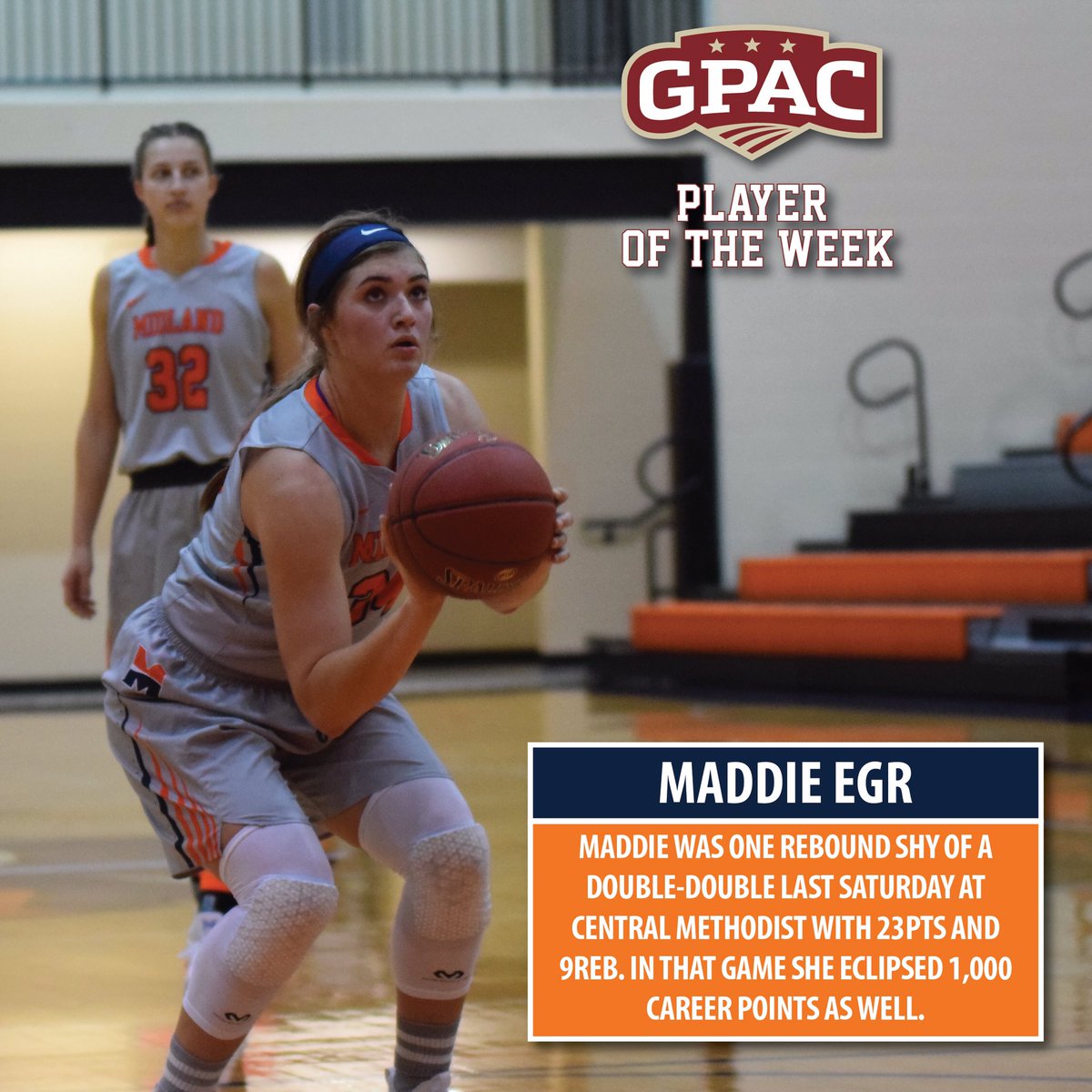 Midland_Sports's tweet photo. Congrats to Maddie Egr on being selected as the GPAC Women’s Basketball Player of the Week for November 19–25. #WarriorNation #WarriorProud https://t.co/5wl8hmDnpe