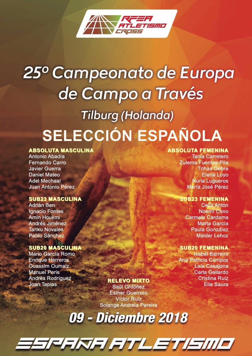 <a href="/pablosanchezgo/">✖Pablo✖</a>, @CristinaRFZ y <a href="/ce_anton/">Superce</a>, los burgaleses seleccionados por la <a href="/atletismoRFEA/">atletismoRFEA</a> para representar a 🇪🇸 en el <a href="/Euro_Cross/">Tilburg 2018</a> de Tilburg (Holanda). 
Orgulloso de los tres! Mucha suerte!