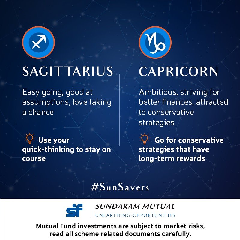SundaramMF's tweet photo. Lucky with the buck, and an ambition to succeed! Did you know it was related to your sunsign? Here's a smart tip to make you a #Sunsaver! #SundaramMutual #DailyHoroscope #SunSigns #sagittarius #capricorn https://t.co/xGoMeTilv3