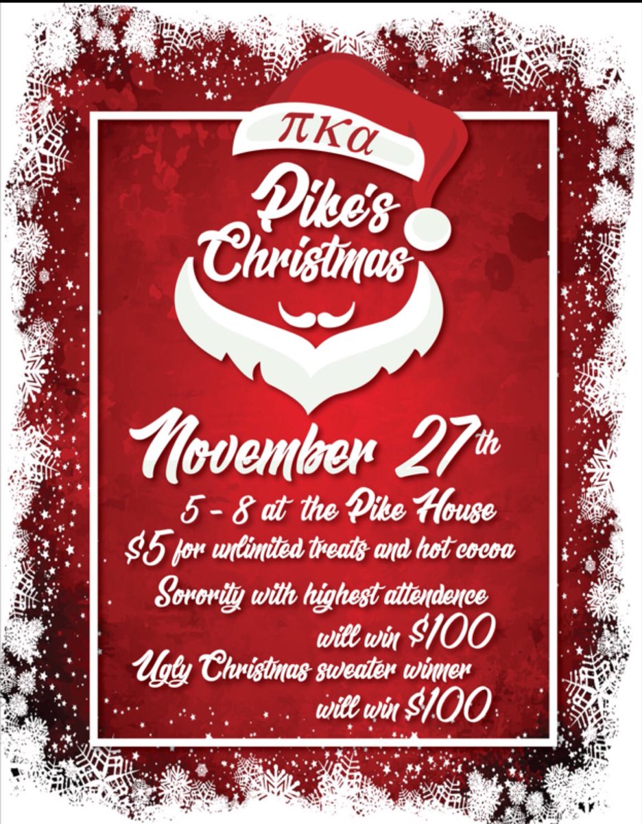 MSU_Pikes's tweet image. Tonight’s the night! Grab a friend, grab an ugly Christmas sweater and stop by between 5-8 for unlimited treats and a chance to win money for your sororities philanthropy!