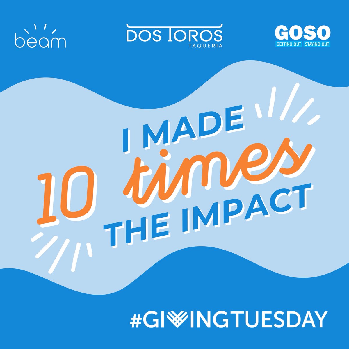 beam_impact's tweet photo. It’s #GivingTuesday and we’re celebrating by giving you the opportunity to make 10 times ‼️ the impact when you visit @DosToros TODAY! That’s $1 donated to any of their 4 supported nonprofits with every visit. Grab your friends, get some tacos, and spread the movement! 🙌☀️ https://t.co/BwwjZQKMpK