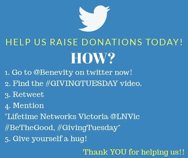 Donating to Lifetime Networks has never been easier(bonus it doesn’t cost a dime of your own money!) 🧡💙🧡
Visit <a href="/benevity/">Benevity</a> and ‘retweet with comment’ the first post on their page! Tag <a href="/LNVic/">Lifetime Networks</a> and the hashtags #BeTheGood #GivingTuesday and you just donated 10 dollars! 
🧡💙🧡💙🧡