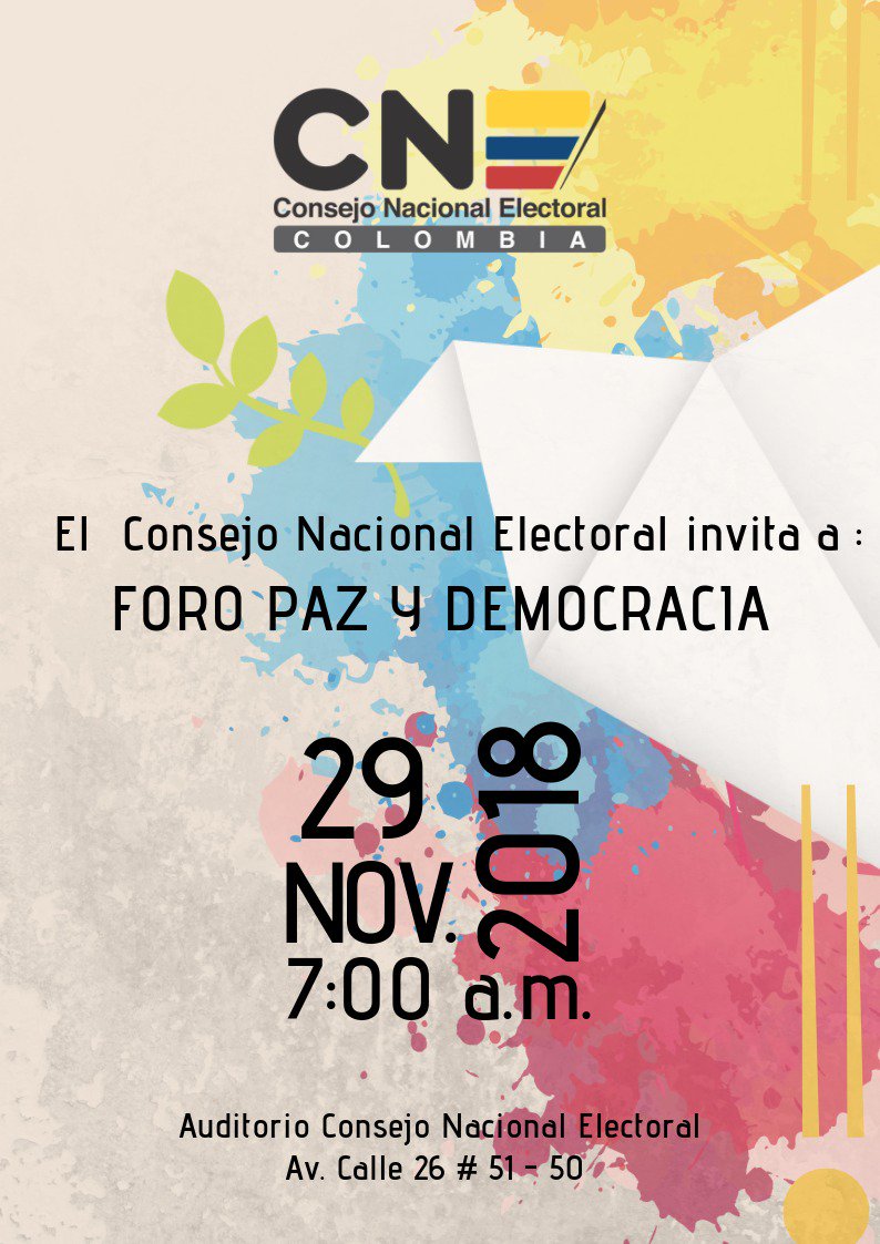 CNE_COLOMBIA's tweet image. #EnCNEColTuVozEsPazYDemocracia #CNEColReafirmaTuVoto
 🎧#Escuche acerca del FORO “PAZ Y DEMOCRACIA”

spreaker.com/user/8996891/p…

Fecha: Jueves 29 de noviembre de 2018
Hora: 7 am a 1pm

Inscripciones en: foroscne@gmail.com