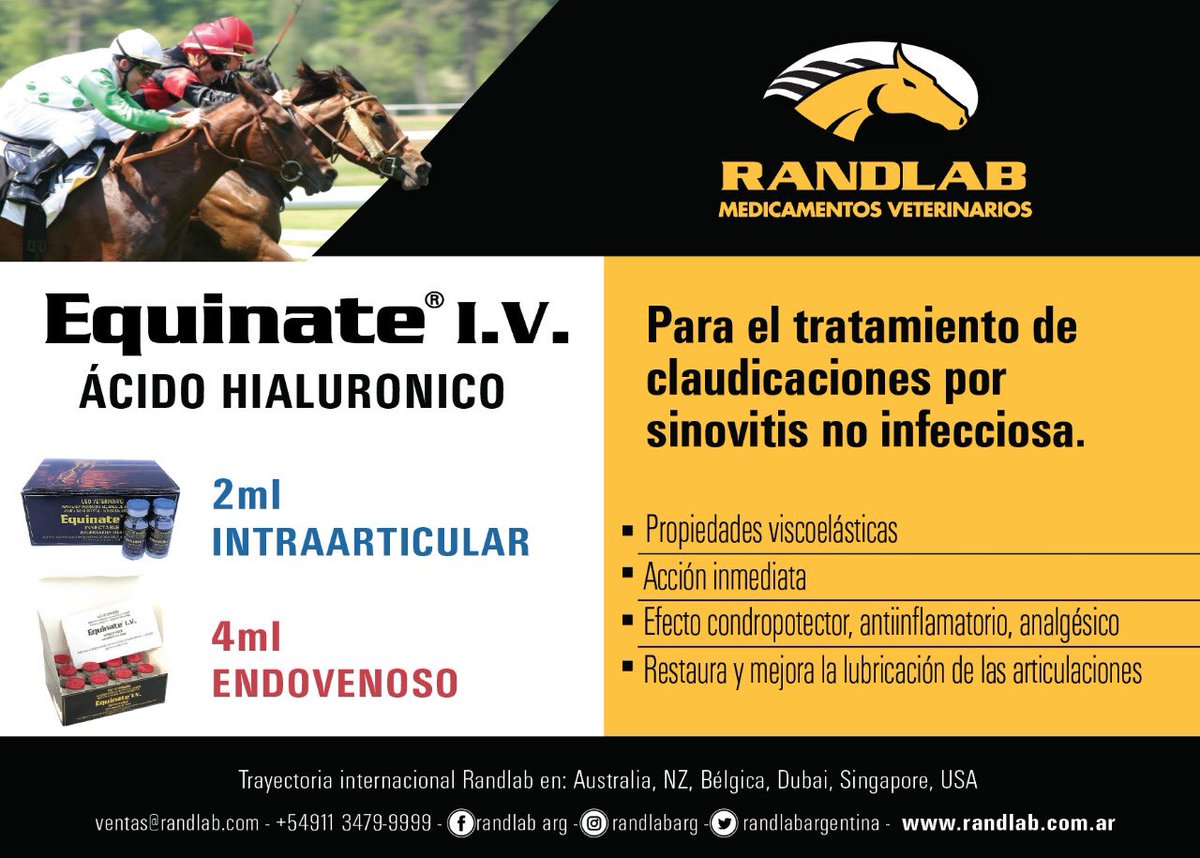 RandlabArg's tweet image. Equinate I.V.
4ml: Endovenoso
2ml: Intraarticular