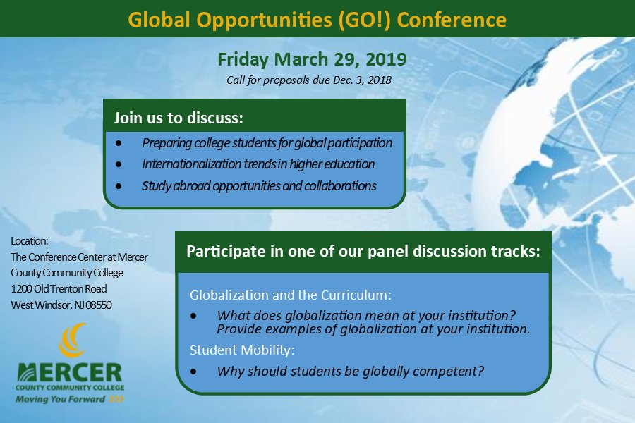 GOCenterMCCC's tweet photo. Register Today for the 2019 Global Opportunities (GO!) Conference at MCCC!!! https://t.co/F6v94egKOf #GOConference2019 https://t.co/4w9r00yrxs